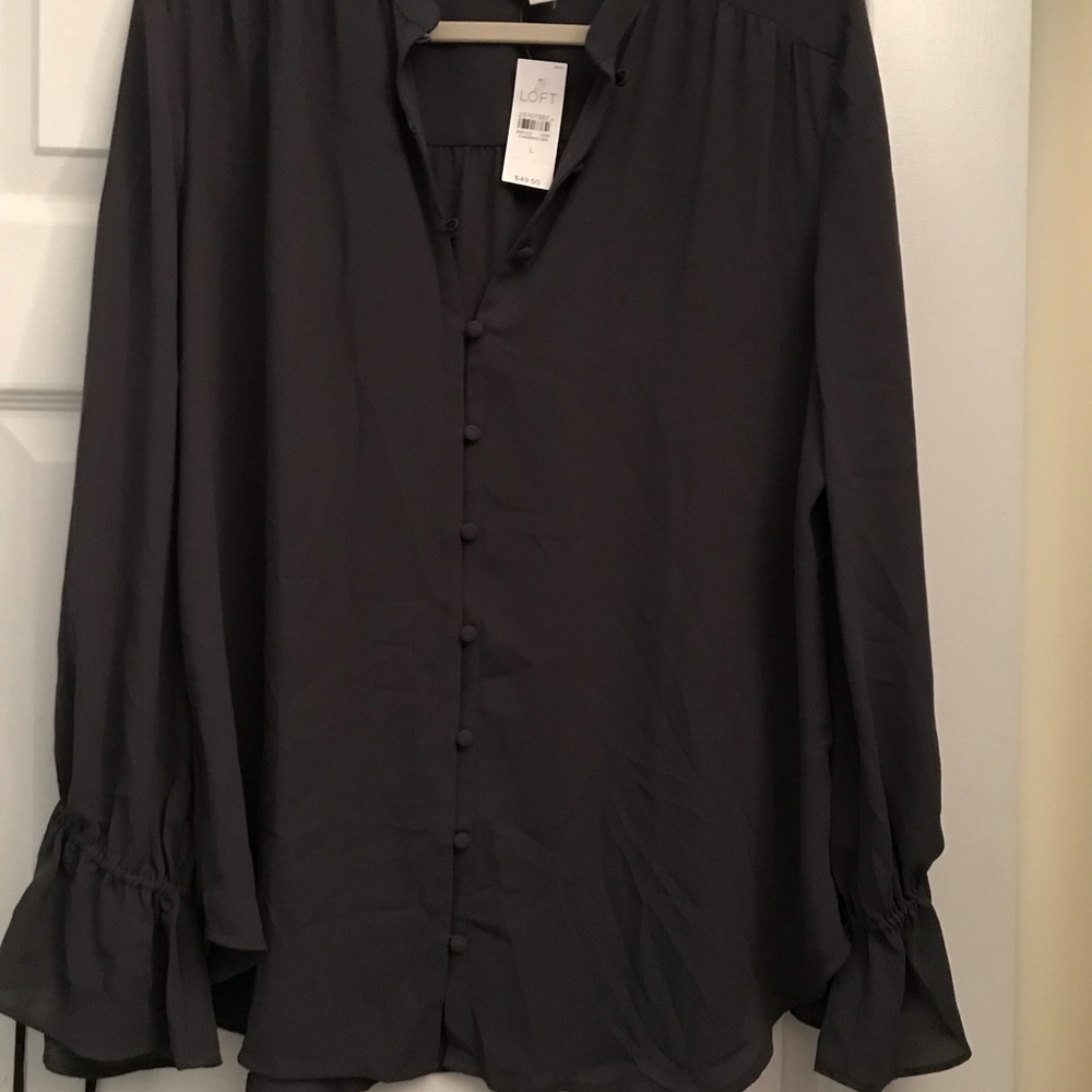 Loft band collar tie bell cuff sleeve blouse. So L